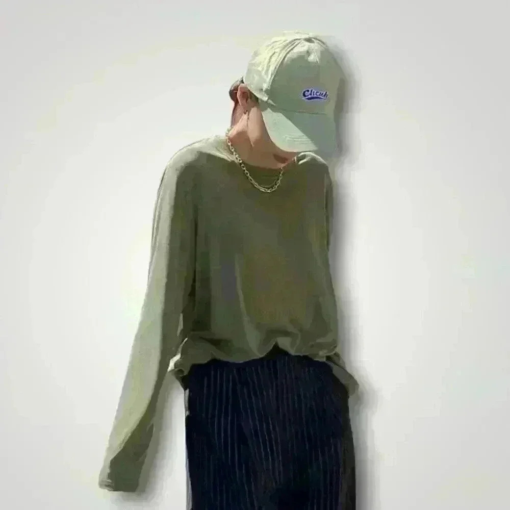 Solid Relaxed Round Neck Long Sleeve Tee - Picture 3 of 13